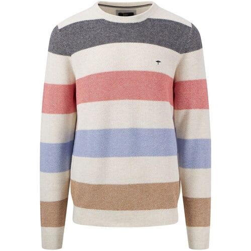 Fynch-Hatton Trui Ronde Hals Striped Fine Texture Off White-Multi / male