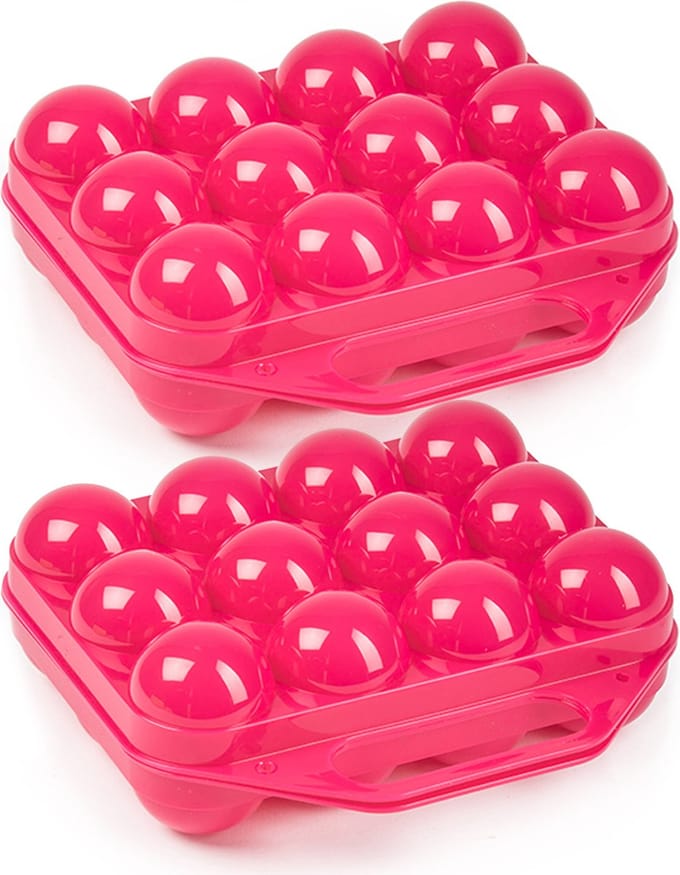 Plasticforte Eierdoos - 2x - koelkast organizer eierhouder - 12 eieren - roze - kunststof - 20 x 19 cm