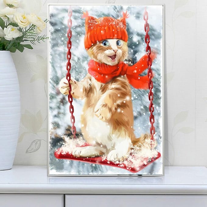 Peinture Diamant 5D DIY Animal Chat Broderie Ronde Complète Vente Image Strass Diamant 20X30 gray