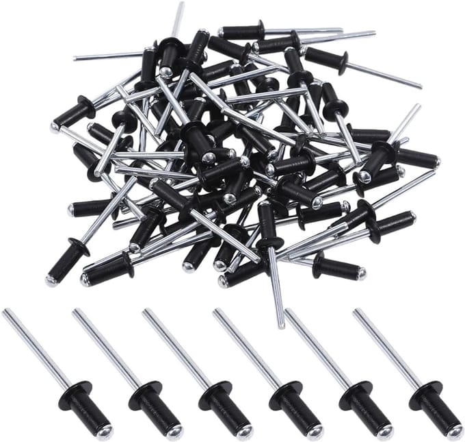 60x Zwarte Aluminium Blindklinknagels Grote Flens 4.8mm x 10mm - Industriële Kwaliteit