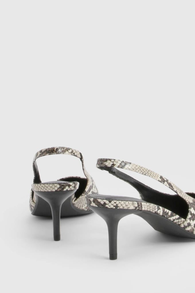 boohoo Dames Slangenleer Low Stiletto Slingback Pumps | Snake | Maat: 8