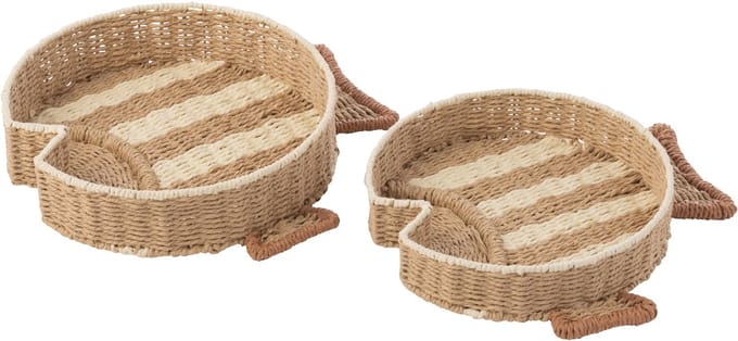 J-Line plateau Vis Gestreept - papier - naturel/wit - set van 2