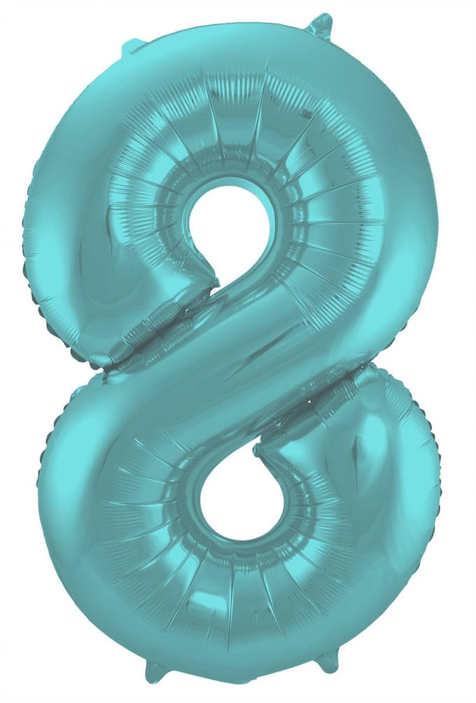 Folieballon Cijfer 8 Aqua Metallic Mat - 86 cm