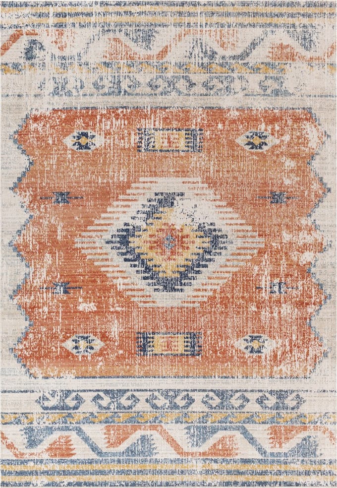 SURYA Nawel vloerkleed outdoor binnen en buiten vintage boho oranje blauw