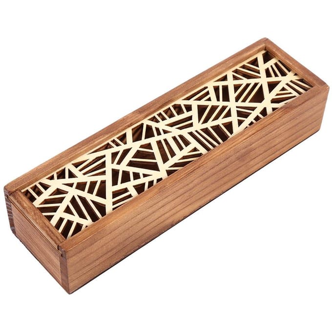 Houten Etui Doos Bureau Kantoorartikelen Opbergorganizer School (#4 Geometrisch Patch Type) brown