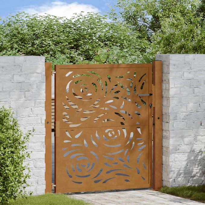 vidaXL - Poort - met - vlamontwerp - 100x100 - cm - weervast - staal