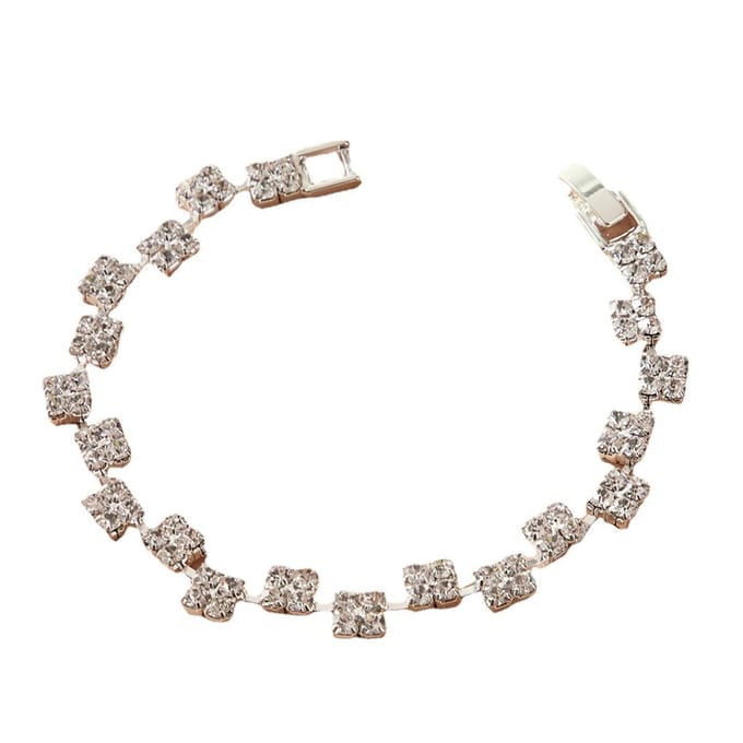 Glanzende Mode Strass Ketting Oorbellen Set, Bruiloft Bruids Sieraden Set, Ketting Flash Diamant Drie-delige Set zilver