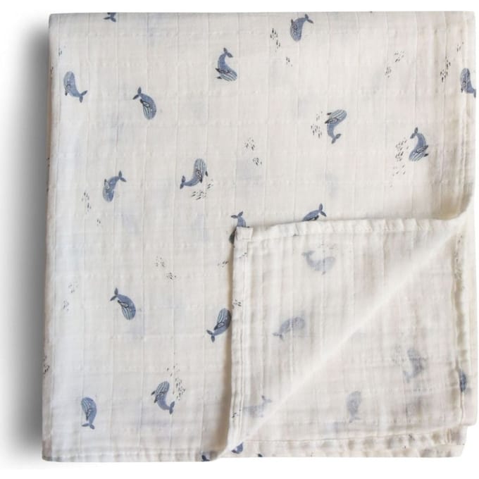 Mushie Hydrofiele Doek XL Swaddle - Whales