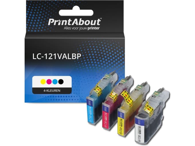 PrintAbout huismerk Inktcartridge LC-121VALBP 4-kleuren Multipack Geschikt voor Brother