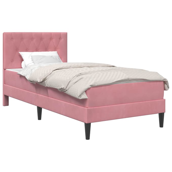 vidaXL - Bedframe - met - matras - met - hoofdeinde - Roze - 90 - x - 200 - cm - Fluweel