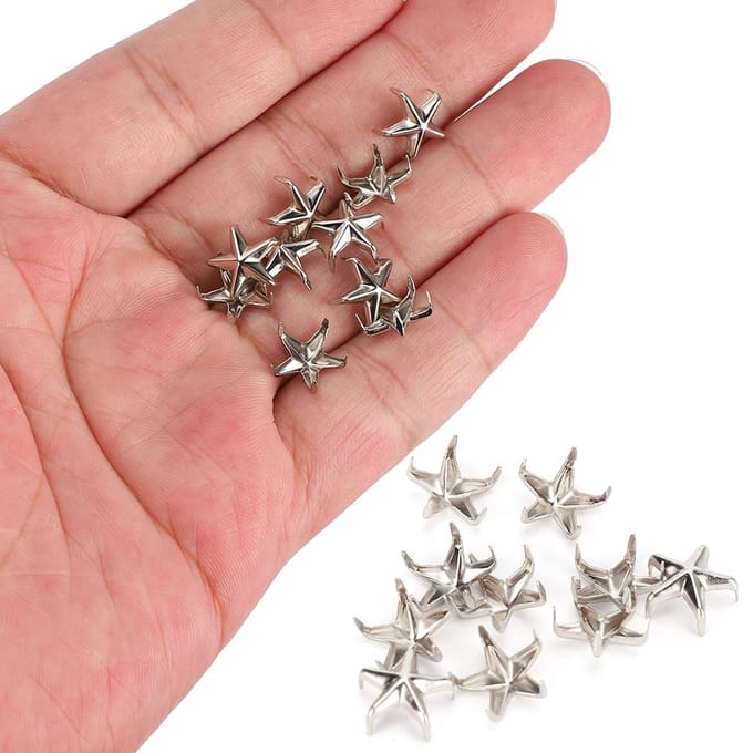 200 stuks Sterklinknagels 5-puntige Ster Klauwnagels DIY Tassen Hoeden Decoratie Accessoires 10MM Zilver white