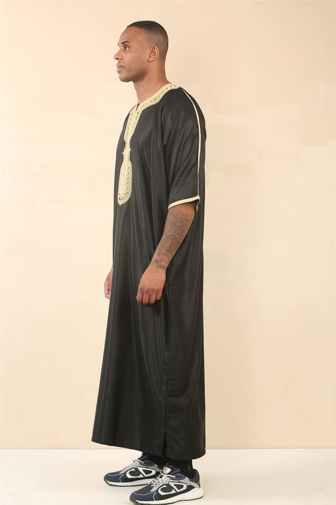 Heren zwart goud Marokkaanse Thobe Djellaba Jubba Robe Eid