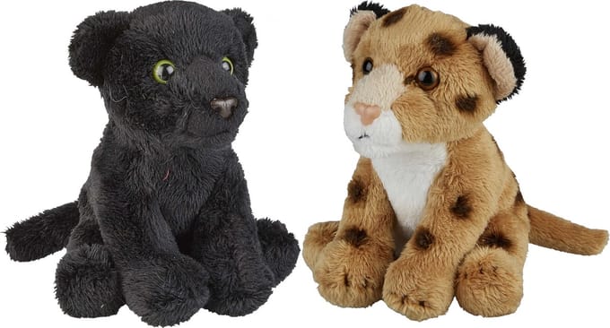 Ravensden - Safari dieren knuffels - 2x stuks - Zwarte Panter en Luipaard - 15 cm