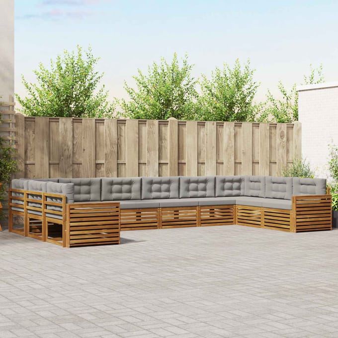 vidaXL - Sofa-Sets - 9 - st - Natuurlijk - en - Licht - Grijs - Massief - Acacia - Hout