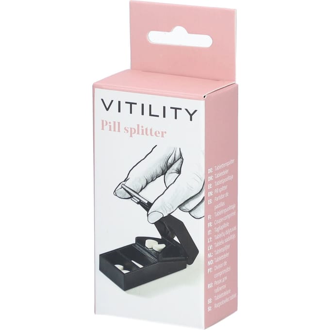 VITILITY Tabletsplijter - Zwart - Pillendoosje - Pillensnijder