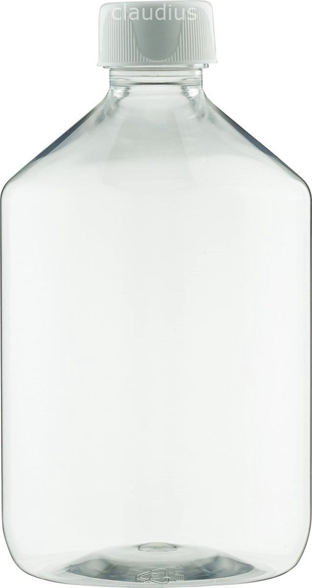 Lege Plastic Fles 500 ml PET apothekersfles transparant - met witte ribbeldop – set van 10 stuks - Navulbaar - leeg