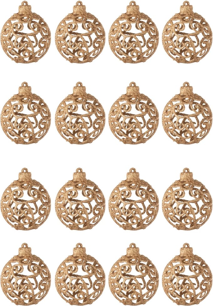 J-Line kerstbal Barok - kunststof - perzik - doos van 16