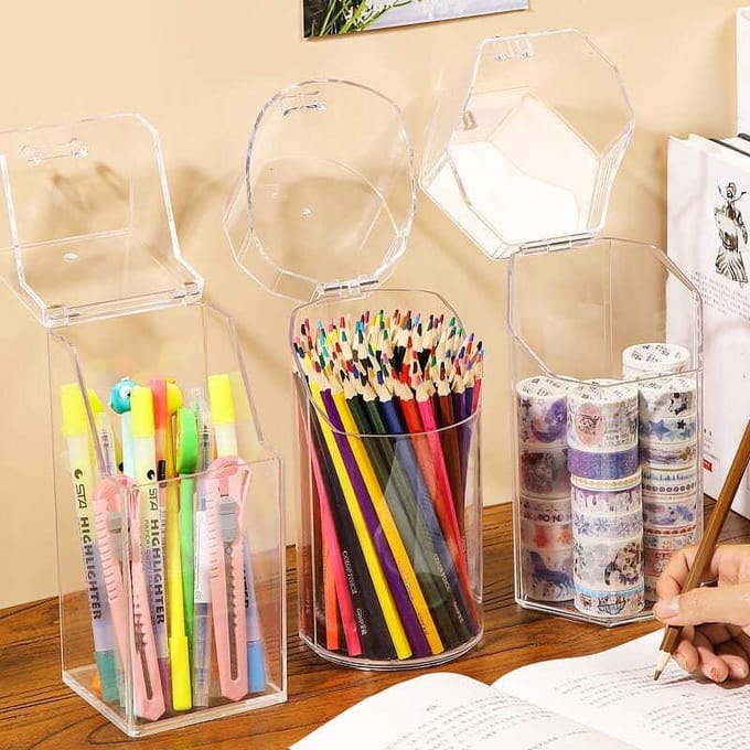 Organisateur De Bureau Maison Bureau Boîte De Rangement Acrylique Transparent Multifonction Porte-Stylo Papeterie Stockage Étanche À La Poussière white