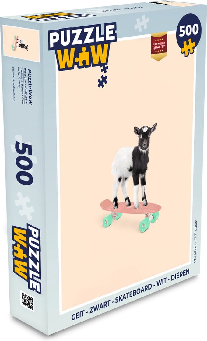 Puzzel Geit - Zwart - Skateboard - Wit - Dieren - Legpuzzel - Puzzel 500 stukjes