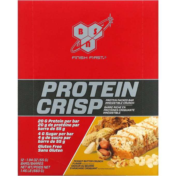 BSN, Protein Crisp, Croustillant au beurre de cacahuète, 12 barres, 55 g (55g) chaque