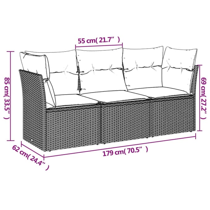 vidaXL - 3-delige - Loungeset - met - kussens - poly - rattan - bruin