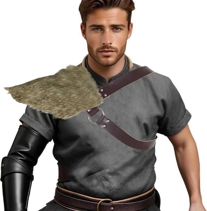 Verstelbare Middeleeuwse Schouderuitrusting van Kunstbont en Leer voor LARP, Cosplay en Halloween Feesten