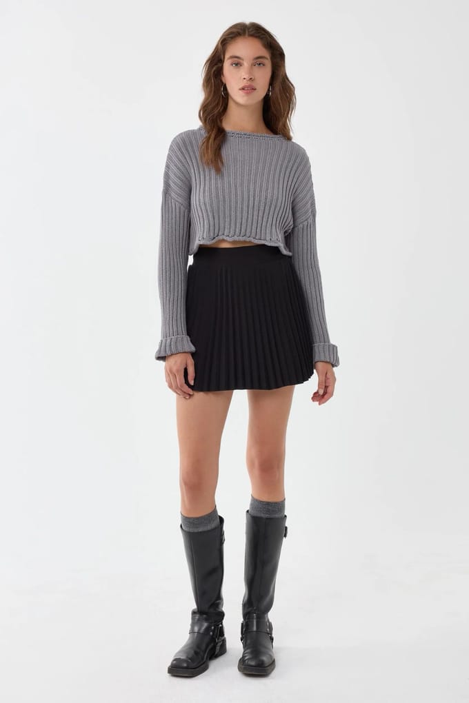 Getailleerde Cropped Trui met Ronde Hals