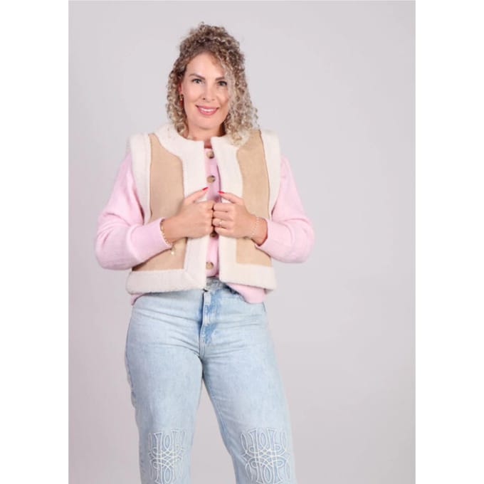 Beige suede imitatieschaap gilet Noe - Grace & Mila