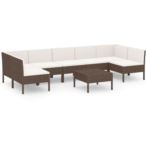 vidaXL - 8-delige - Loungeset - met - kussens - poly - rattan - bruin