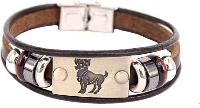Montebello Armband Ram - Leer - Messing - Staal - Horoscoop - 19cm