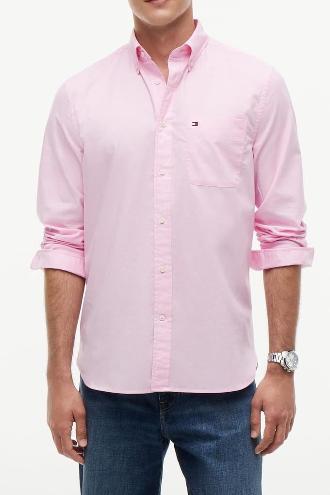 Tommy Hilfiger Light Oxford Solid Shirt Rose Petal Größe: S | Casual hemden Outlet | Herren | Rosa