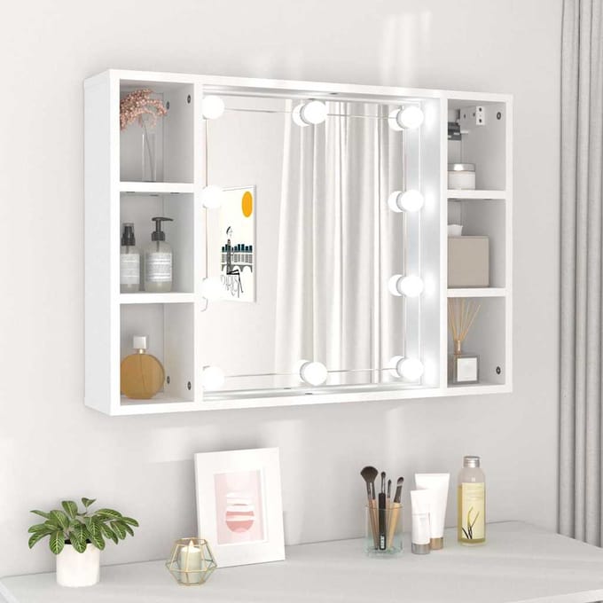 vidaXL - Spiegelkast - met - LED-verlichting - 76x15x55 - cm - wit