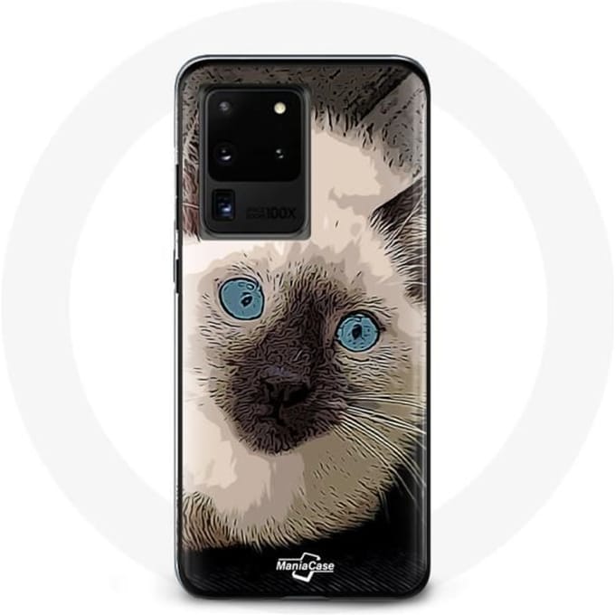 Case voor Samsung Galaxy S20 Ultra Zwart-witte Siamese kat met blauwe ogen