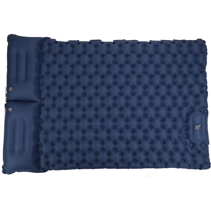 Dubbele opblaasbare kampeerslaapmat met kussen, ergonomisch ontwerp, waterdichte nylon kampeermat blue