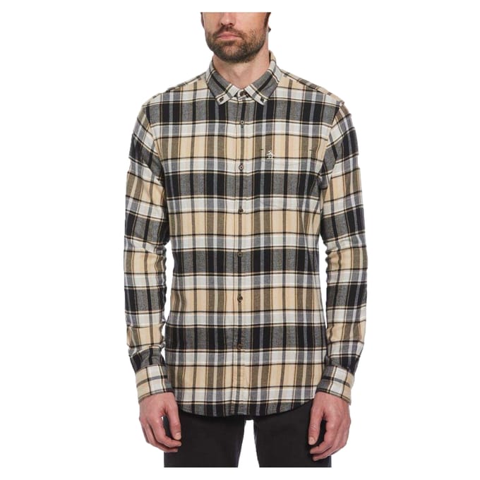 Original Penguin Heren geruit normaal overhemd (Echt zwart/beige)