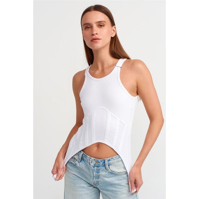 Katoenen Geribbelde Rits Crop Corset Top