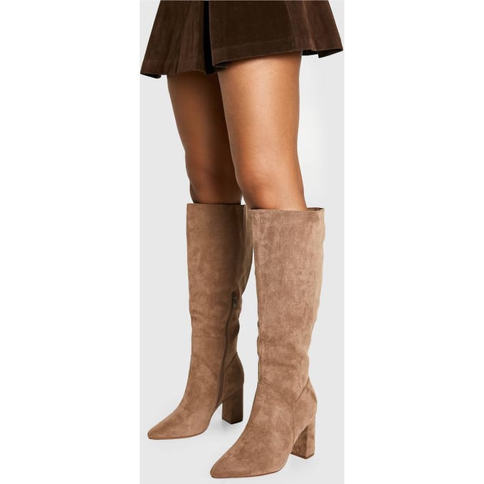 boohoo Dames Brede pasvorm nepsuede laarzen tot over de knie | Beige | Maat: 3