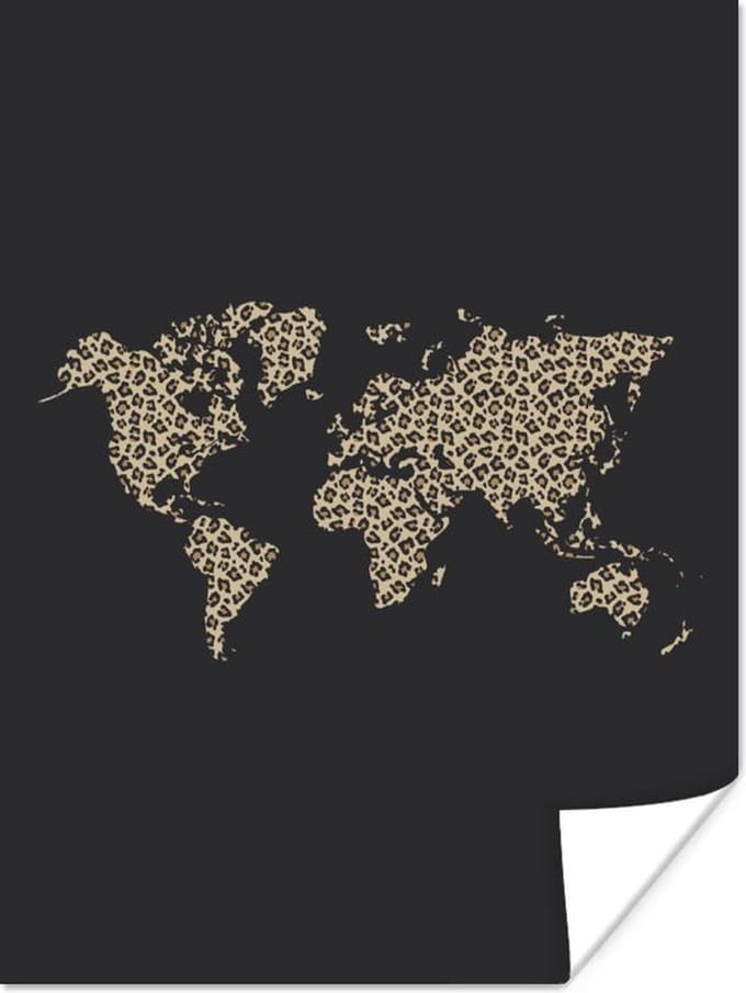 Poster - Wereldkaart - Panterprint - Design - 30x40 cm