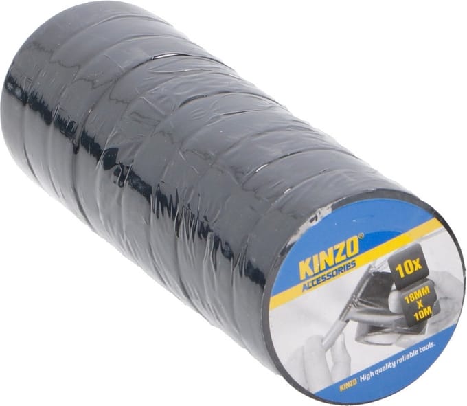 Kinzo isolatie tape - 18 mm x 10 meter - 10x rollen - Isolerende tape - zwart