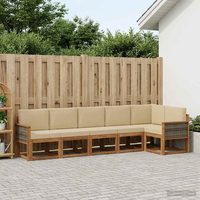 vidaXL - Buiten - bank - set - 6 - st - Natuurlijk - en - Beige - Polyester