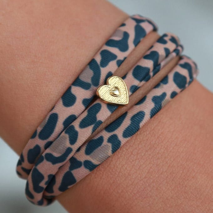 Wrap armband - Luipaard print - Dames - Verstelbaar - Met hartje - Enkelbandje