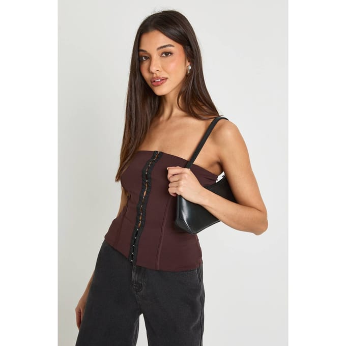 boohoo Dames Cotton Touch bandeaukorset met haak-en-oogsluiting | Chocolate | Maat: 12