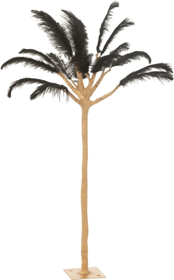 J-Line decoratie Boom pluimen - metaal - goud/zwart - small