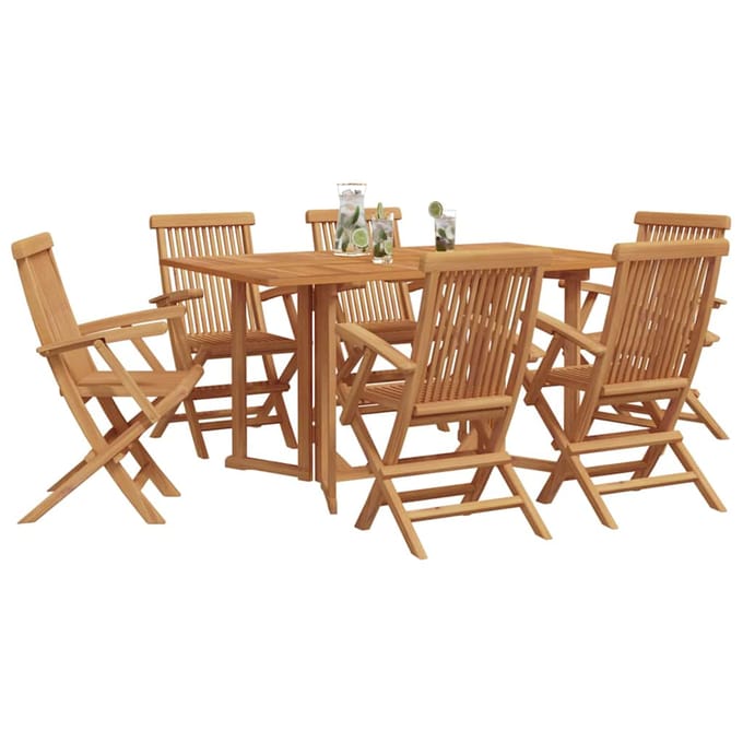 vidaXL - Tuin - Eettafel - Set - 7 - st - Bruin - Massief - Teakhout