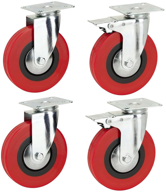 Robuuste Zwenkwielen met Rem Blauw Polyurethaan 125 mm Draaibaar Set