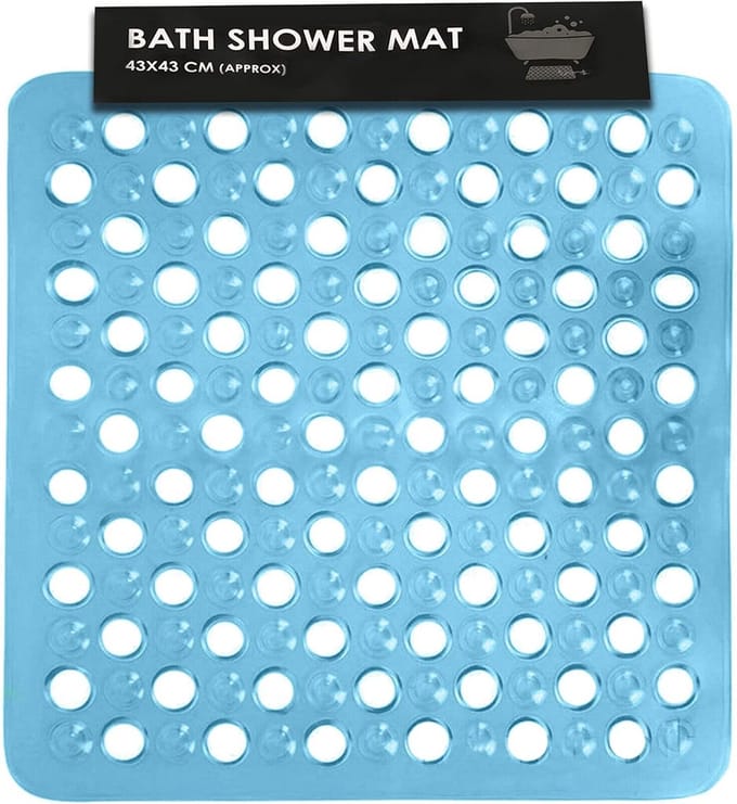 Vierkante Douchemat - Antislip Badmat - Veilig Douchen - Sterke Zuignappen - 43 x 43 cm - Blauw