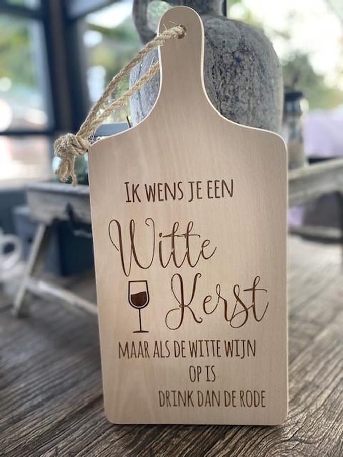 Creaties van hier - serveerplank - kerstmis - witte kerst - 35 cm - hout