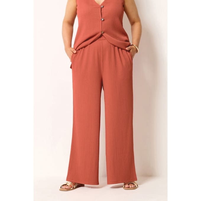 Yours Oranje Getextureerde Broek Met Wijde Pijpen Size 50-52