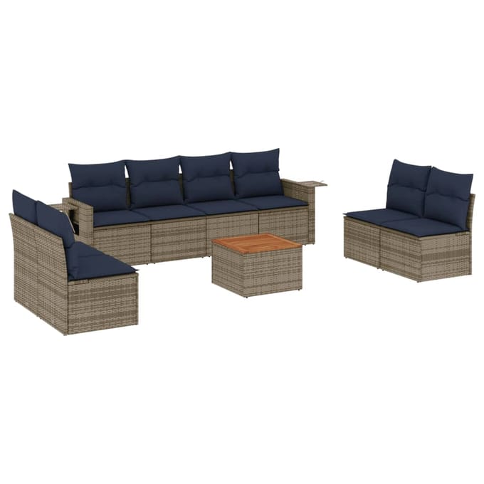 vidaXL - 9-delige - tuinbankset - met - kussens, - grijs - polyrotan
