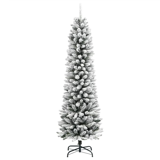 vidaXL - Kunstkerstboom - met - sneeuw - smal - 150 - cm - PVC - en - PE